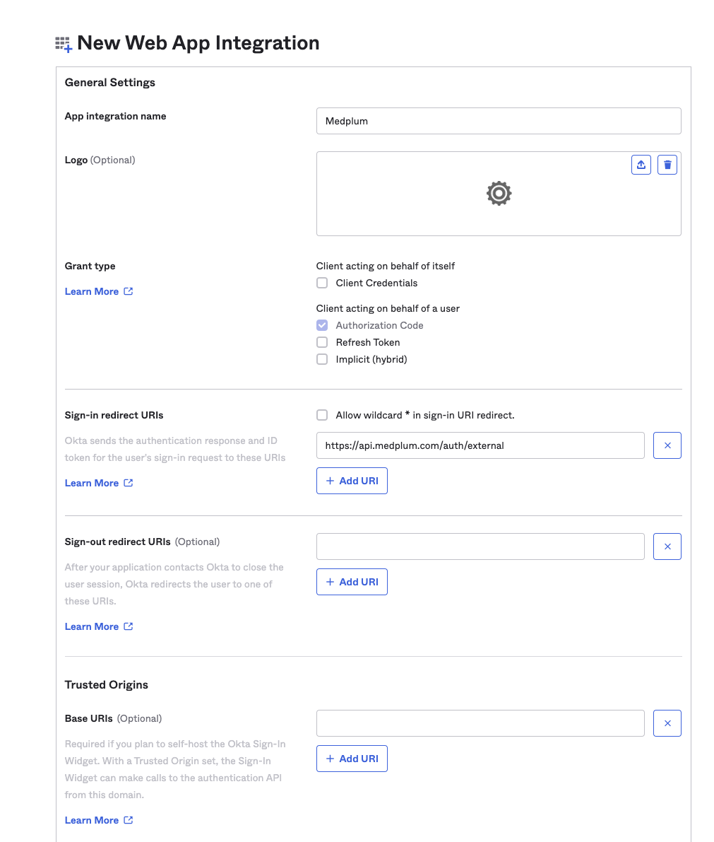 Okta Integration Config Page